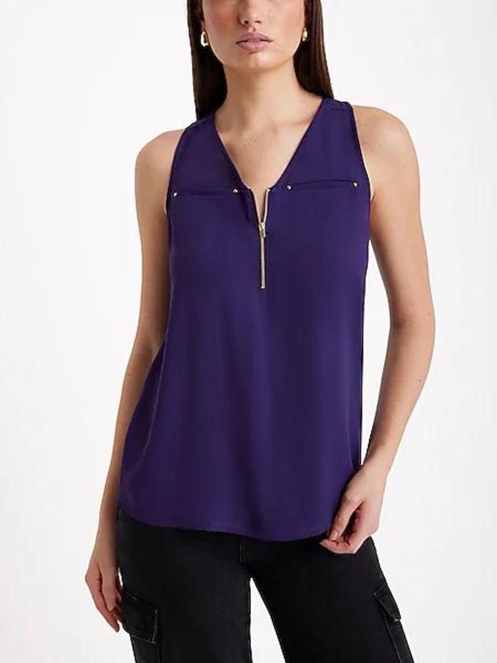 Express Front Zip Hudson Tank Top - Navy Blue